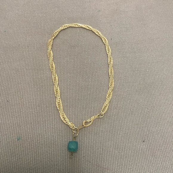 Gold Plated Twist Bracelet/ Anklet with Emerald Green Gemstone, New - Picture 7 of 7